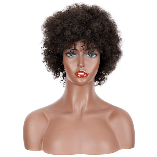 sleek top quality wholesale hot selling cheap heat resistant fiber made machine wig afro kinky curl synthetic hair wig for women