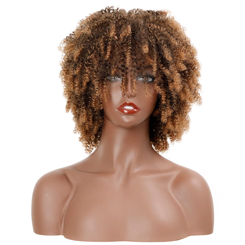 sleek top quality wholesale hot selling cheap heat resistant fiber made machine wig afro kinky curl synthetic hair wig for women