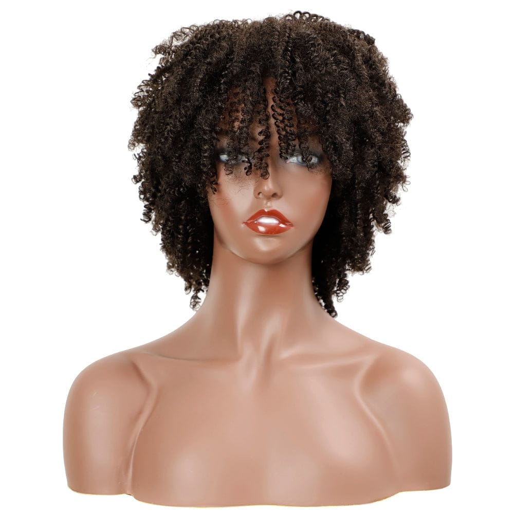 sleek top quality wholesale hot selling cheap heat resistant fiber made machine wig afro kinky curl synthetic hair wig for women