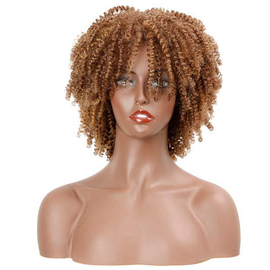 sleek top quality wholesale hot selling cheap heat resistant fiber made machine wig afro kinky curl synthetic hair wig for women