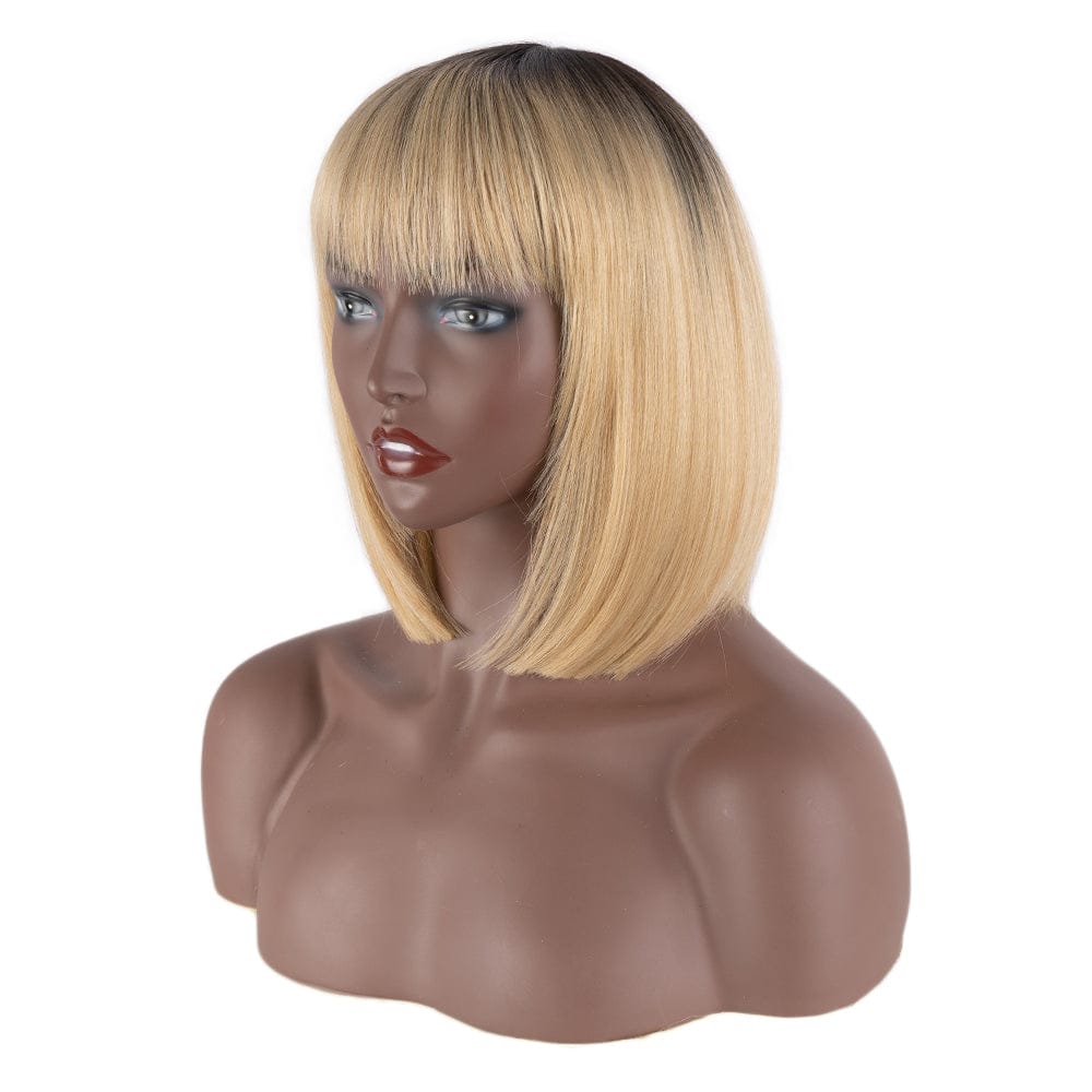 sleek top quality wholesale hot selling cheap heat resistant made machine straight bob with bang synthetic hair wig for women