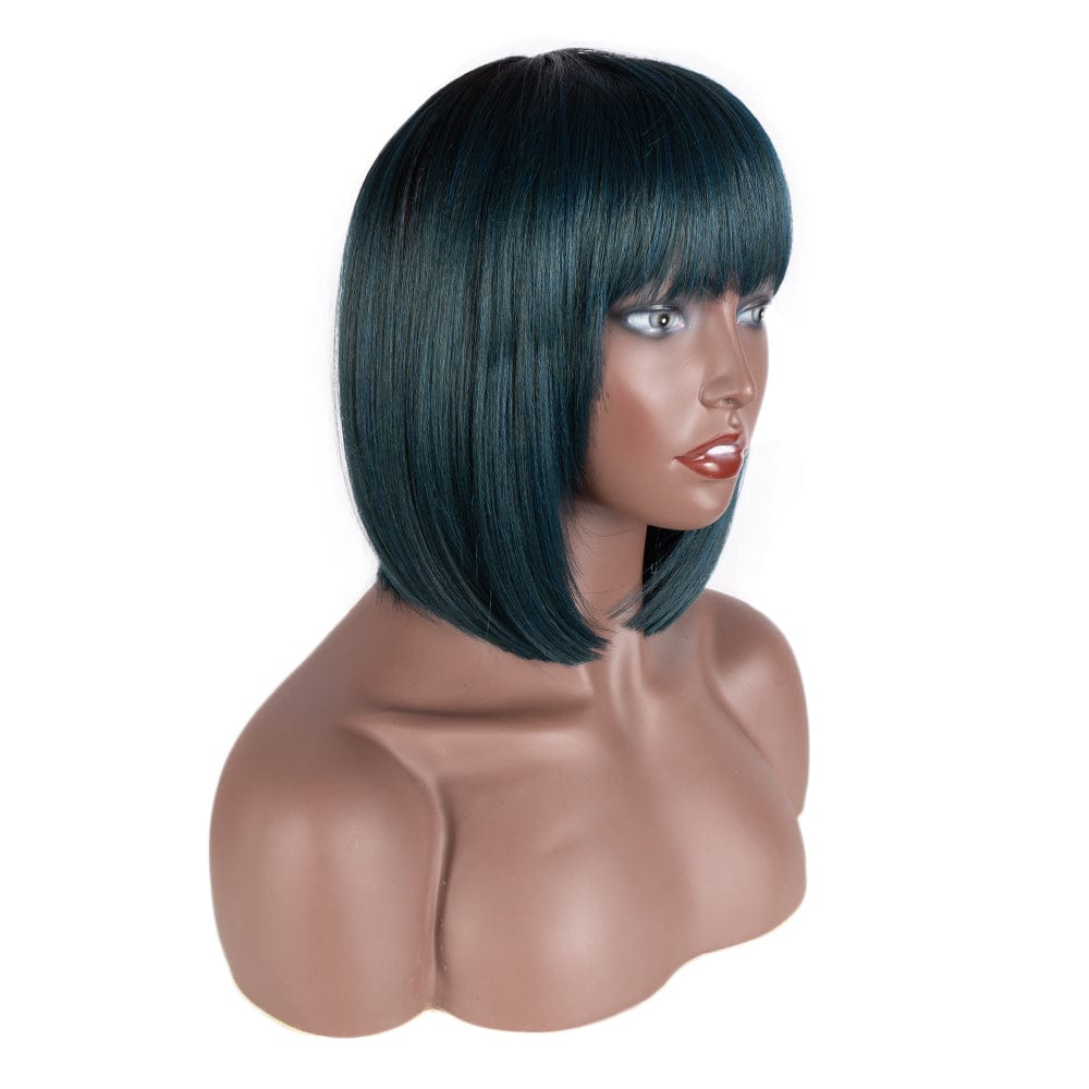 sleek top quality wholesale hot selling cheap heat resistant made machine straight bob with bang synthetic hair wig for women