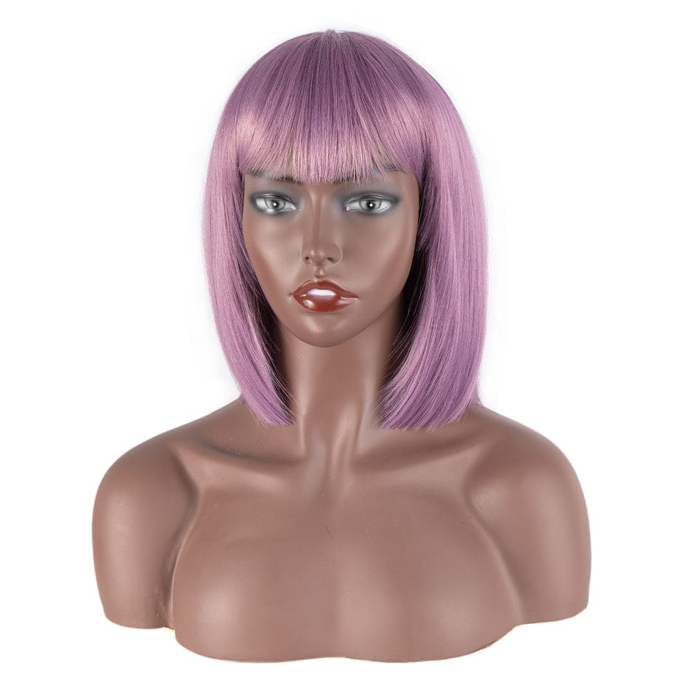 sleek top quality wholesale hot selling cheap heat resistant made machine straight bob with bang synthetic hair wig for women