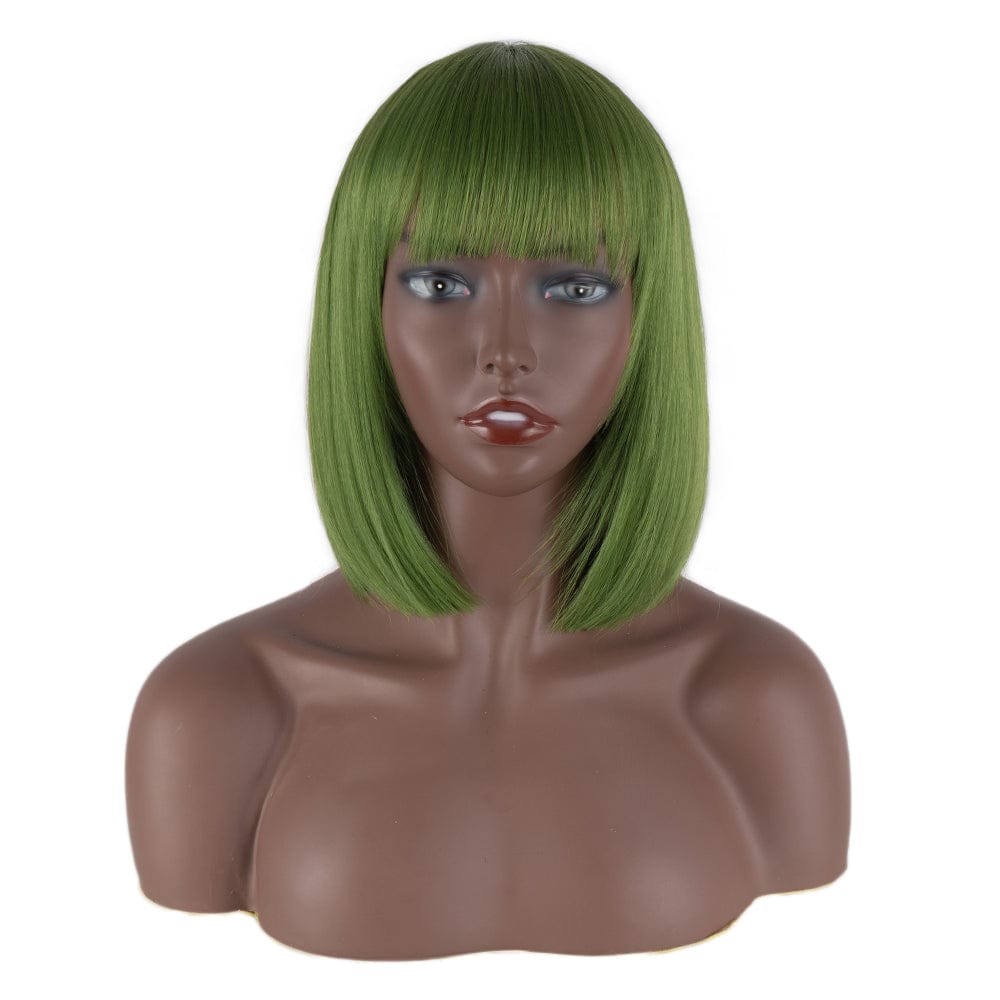 sleek top quality wholesale hot selling cheap heat resistant made machine straight bob with bang synthetic hair wig for women