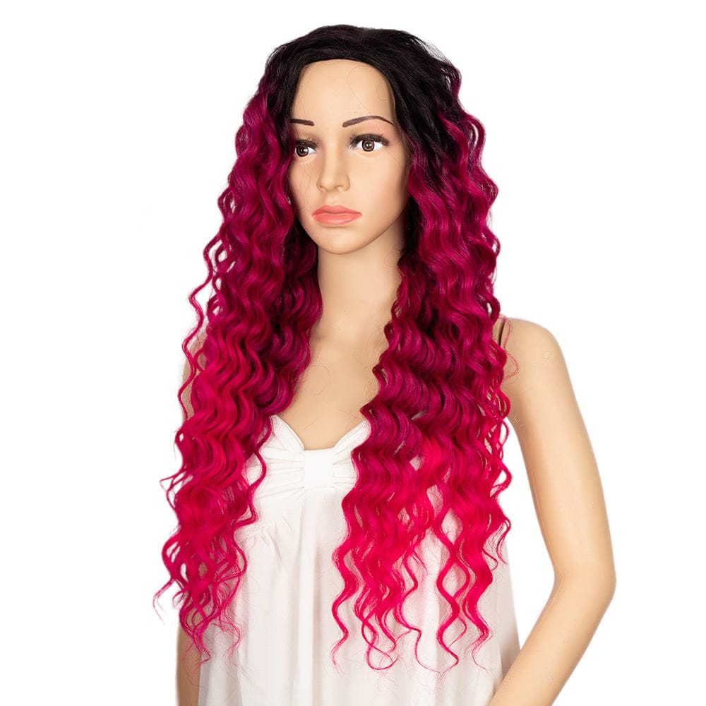 sleek top quality wholesale hot selling cheap high temperature brown  Heat Resistant water wave Synthetic Hair Wigs for women