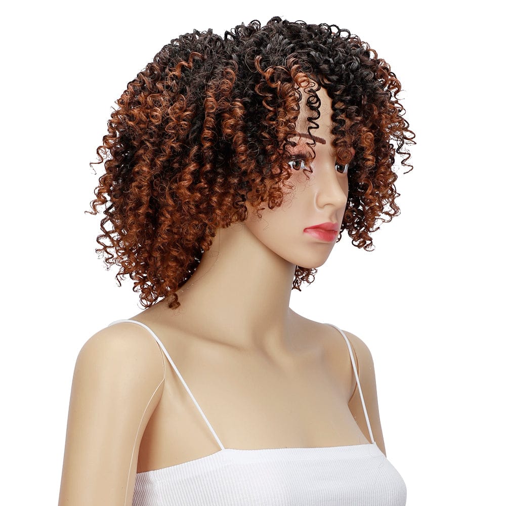 sleek top quality wholesale hot selling cosplay cheap heat resistant fiber made machine kinky curl synthetic hair wig for women