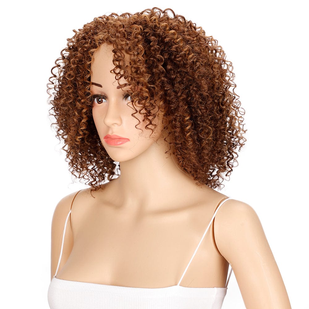 sleek top quality wholesale hot selling cosplay cheap heat resistant fiber made machine kinky curl synthetic hair wig for women