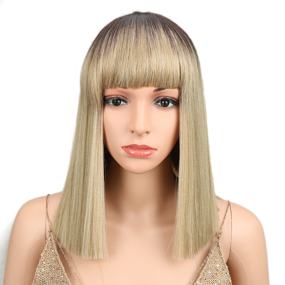 sleek top quality wholesale hot selling heat resistant made machine wig straight bob with baby hair synthetic hair wig for women