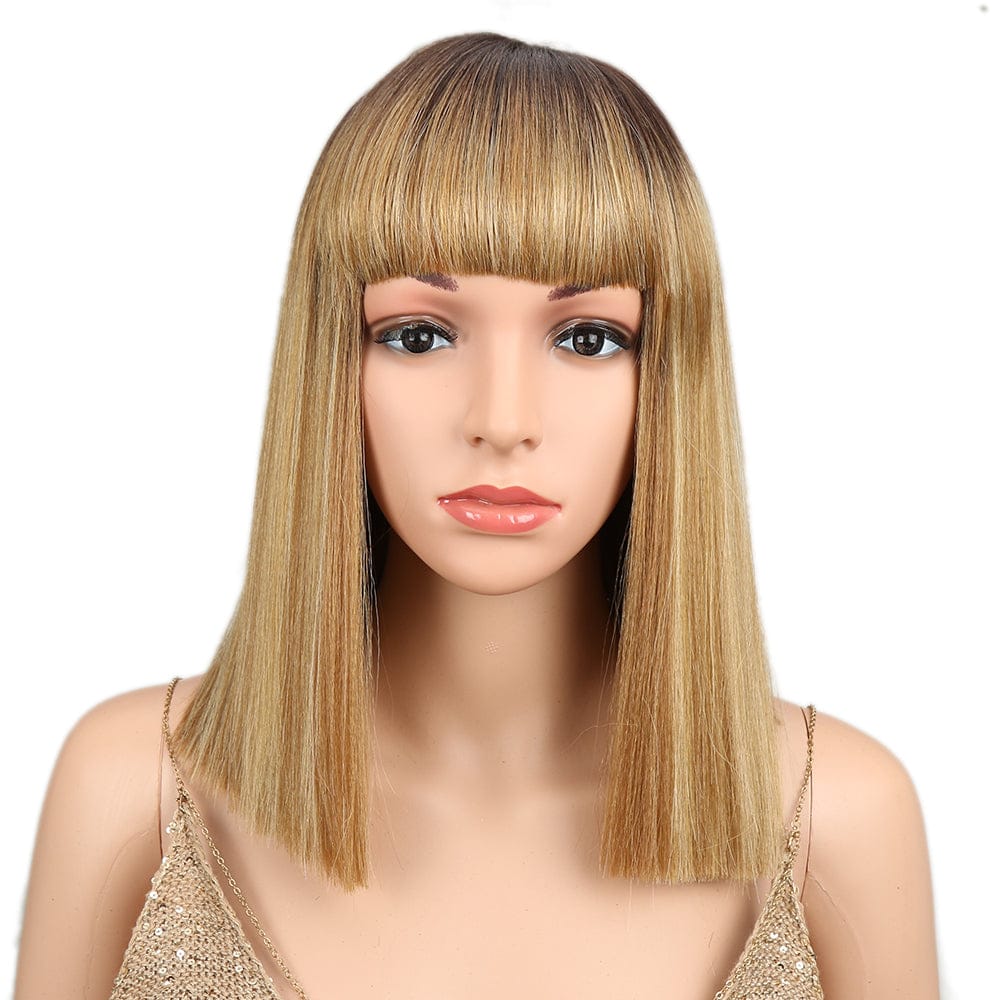 sleek top quality wholesale hot selling heat resistant made machine wig straight bob with baby hair synthetic hair wig for women