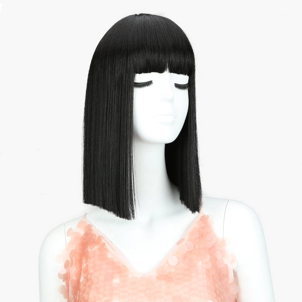 sleek top quality wholesale hot selling heat resistant made machine wig straight bob with baby hair synthetic hair wig for women