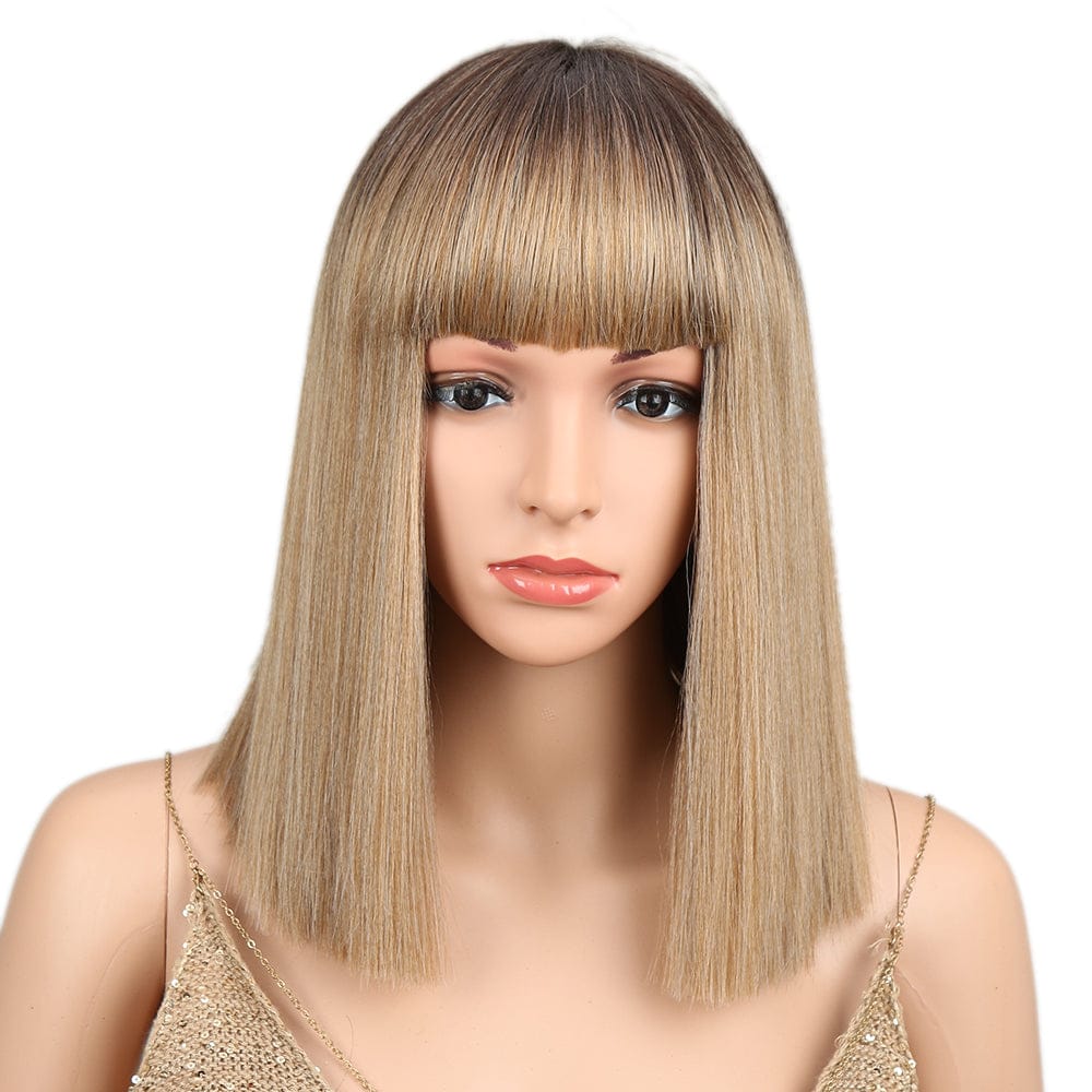 sleek top quality wholesale hot selling heat resistant made machine wig straight bob with baby hair synthetic hair wig for women