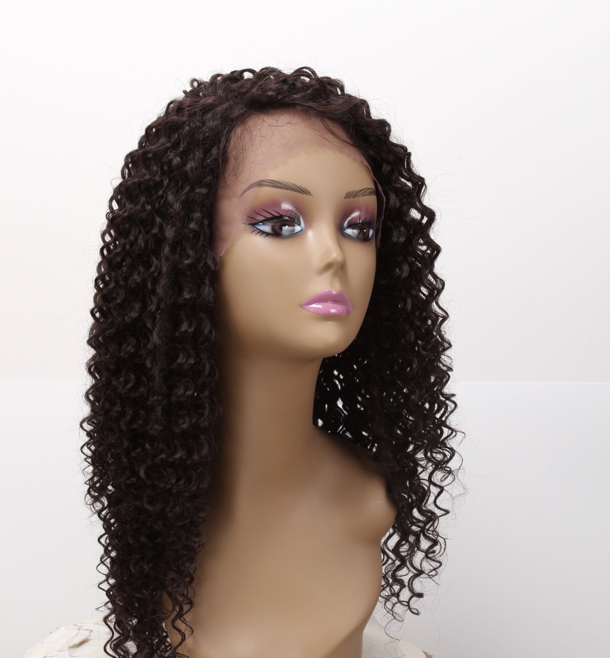 sleek wholesale hot selling heat resistant fiber long kinky curl for women Swiss HD lace part frontal wig synthetic hair wigs