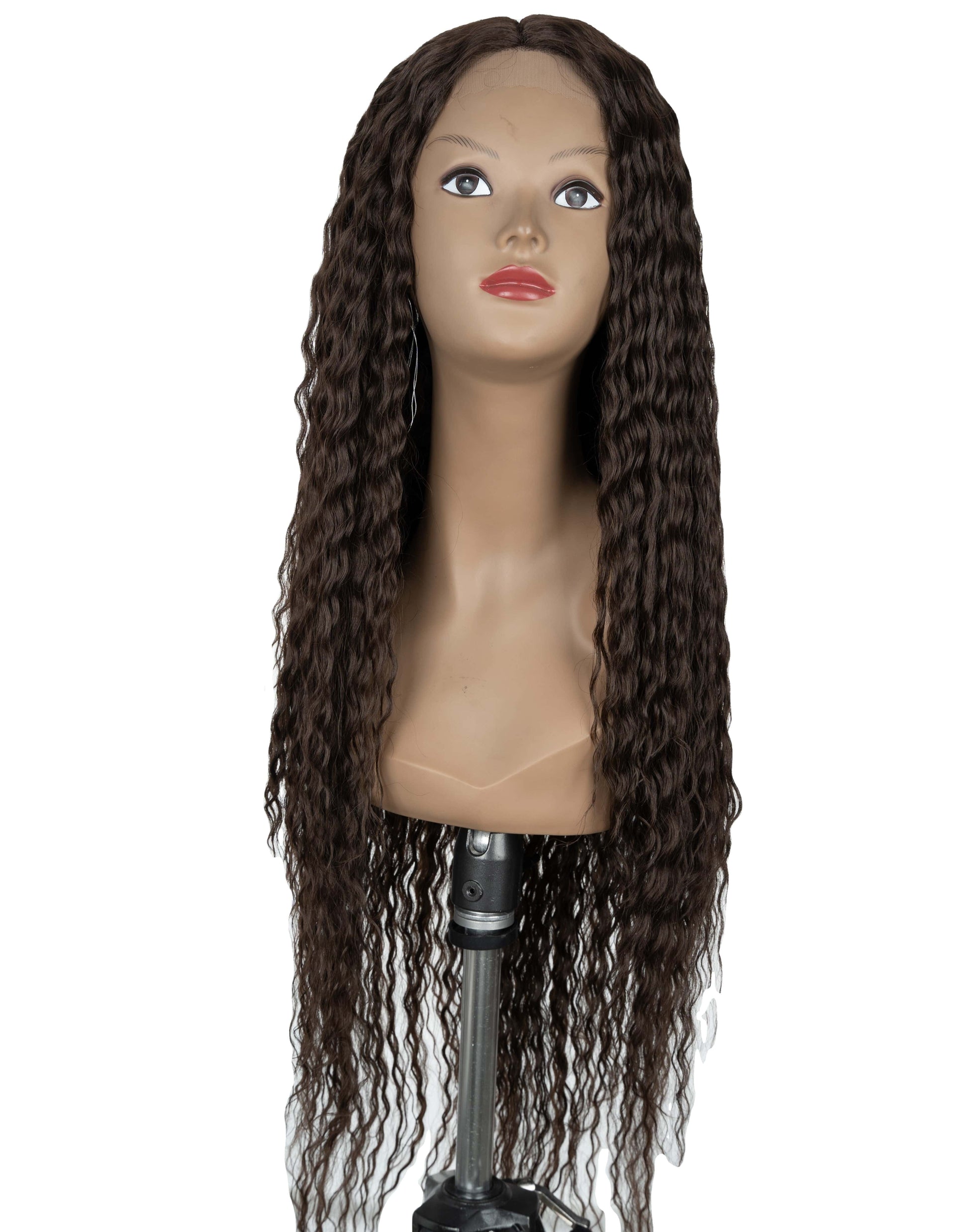 sleek wholesale hot selling heat resistant fiber middle part long water wave Swiss lace frontal wig synthetic hair wig for women