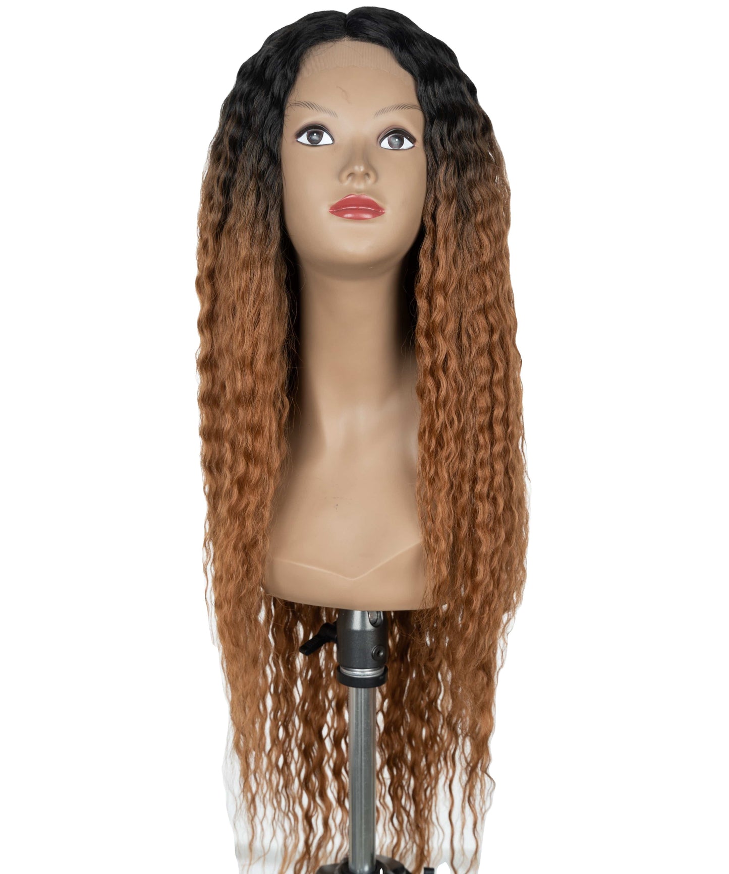 sleek wholesale hot selling heat resistant fiber middle part long water wave Swiss lace frontal wig synthetic hair wig for women