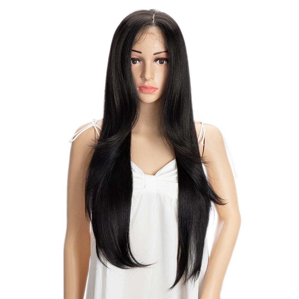 sleek wholesale hot selling  Heat Resistant t lace long hairline straight Swiss HD  lace frontal Synthetic hair Wig for women