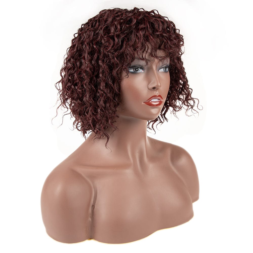 sleek wholesale manufacturer heat resistant high temperature short afro kinky curly Bob wig with bang wig synthetic hair wigs