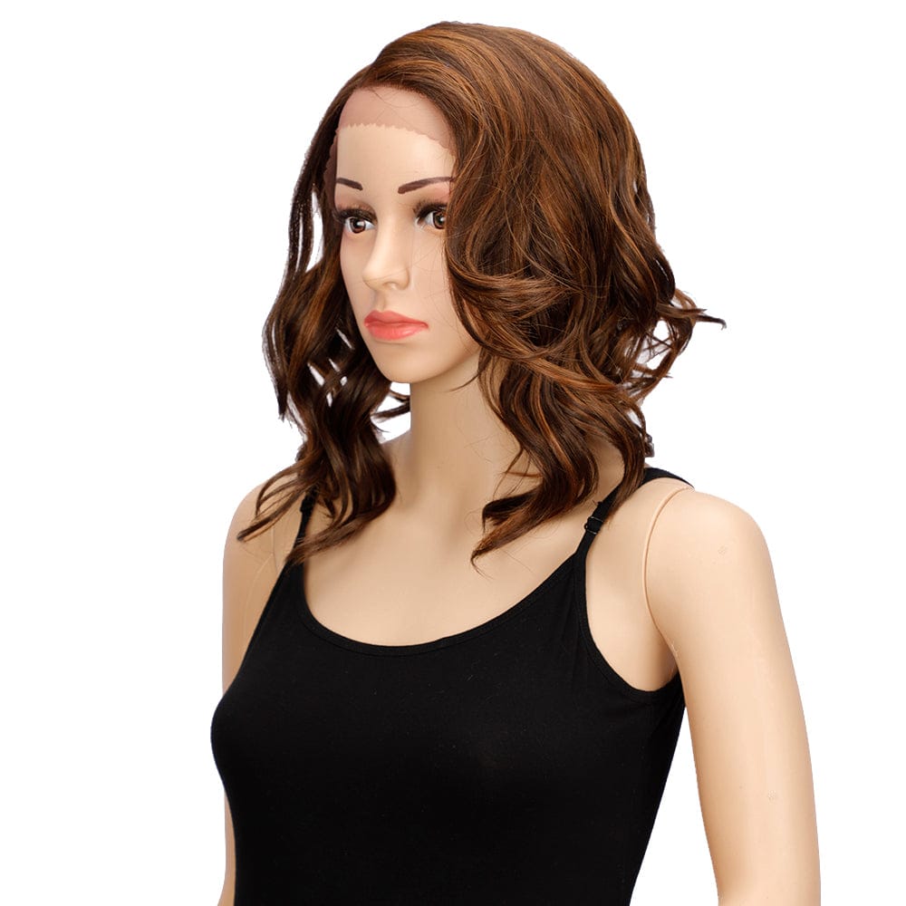 sleek wholesale manufacturer hot selling cheap glueless body wave heat resistant fiber lace part front synthetic hair wigs