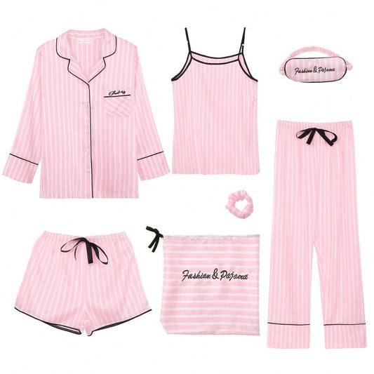 Sleepwear Women Pajama Shirt Sets Satin Night Wear Suits 5 Pieces Women Lounge Wear