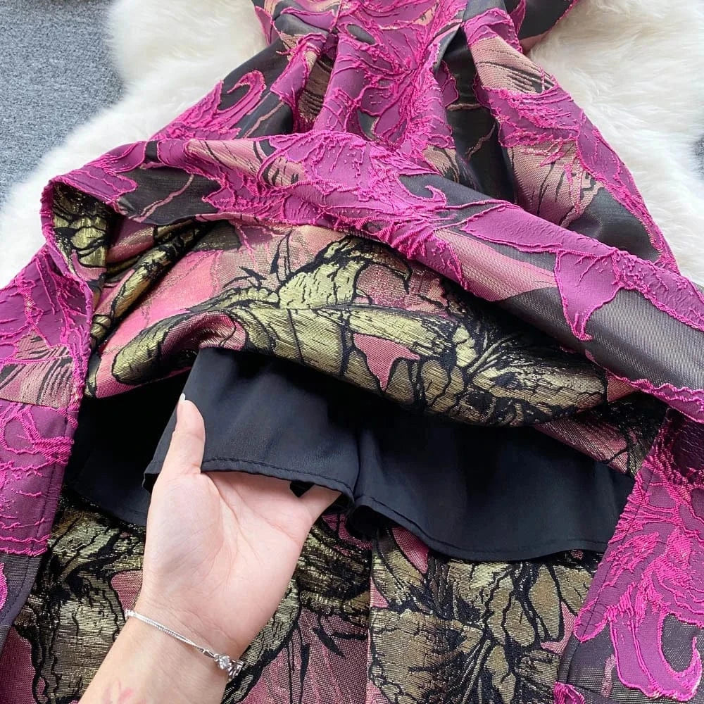 Sleeveless O-neck Print A-line Dress Summer Vintage High Waist Maxi Dress Ladies Elegant Dresses Clothes Women Wholesale