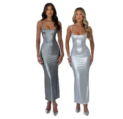 Sleeveless sling casual dinner dress women long maxi summer with suspenders