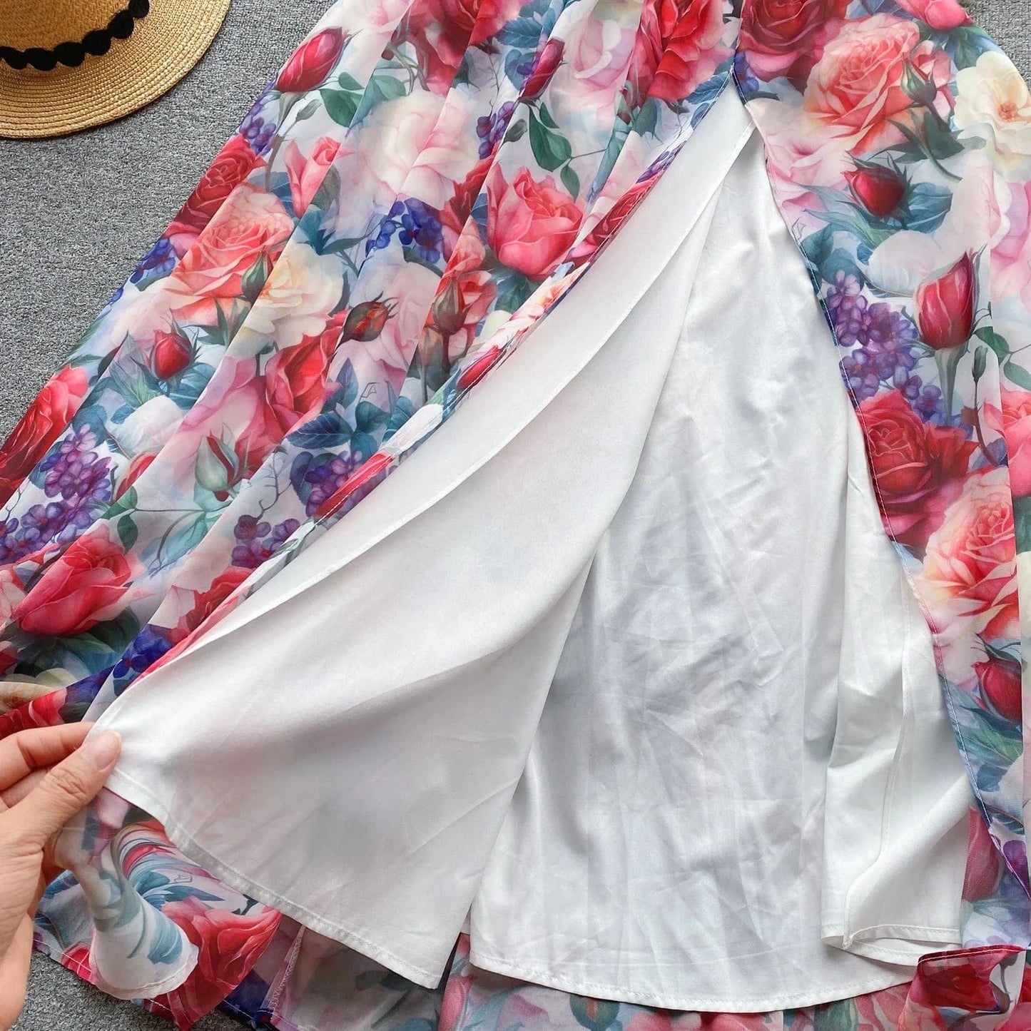 Sleeveless V-neck Print A-line Dress Summer Asymmetric Chiffon Maxi Dress Ladies Casual Dress Clothes Women Wholesale