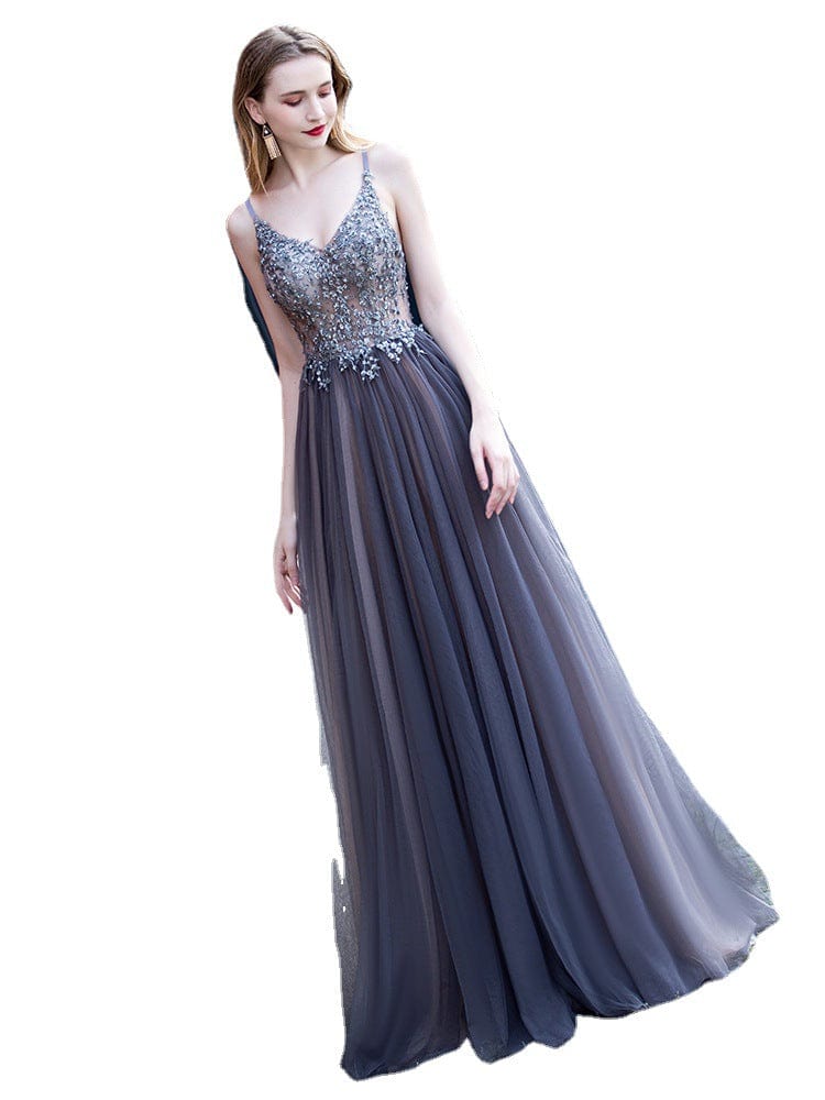 Sleeveless V Neck Sequins Evening Dresses Backless Bling Maxi Wedding Bridesmaid Party Dress drop shipping fulfill