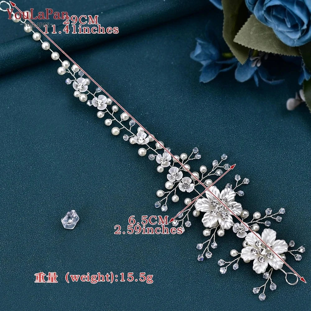 Sliver YouLaPan HP295 Delicate Girls Wreath Headband Crystal Pearl Bridesmaid Hair Vine Party Wedding Bridal Headwear Hair Accessories