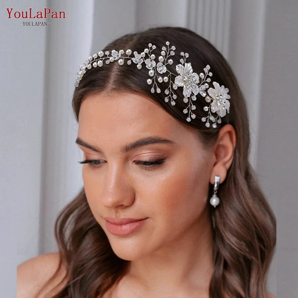 Sliver YouLaPan HP295 Delicate Girls Wreath Headband Crystal Pearl Bridesmaid Hair Vine Party Wedding Bridal Headwear Hair Accessories