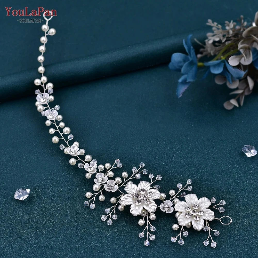Sliver YouLaPan HP295 Delicate Girls Wreath Headband Crystal Pearl Bridesmaid Hair Vine Party Wedding Bridal Headwear Hair Accessories