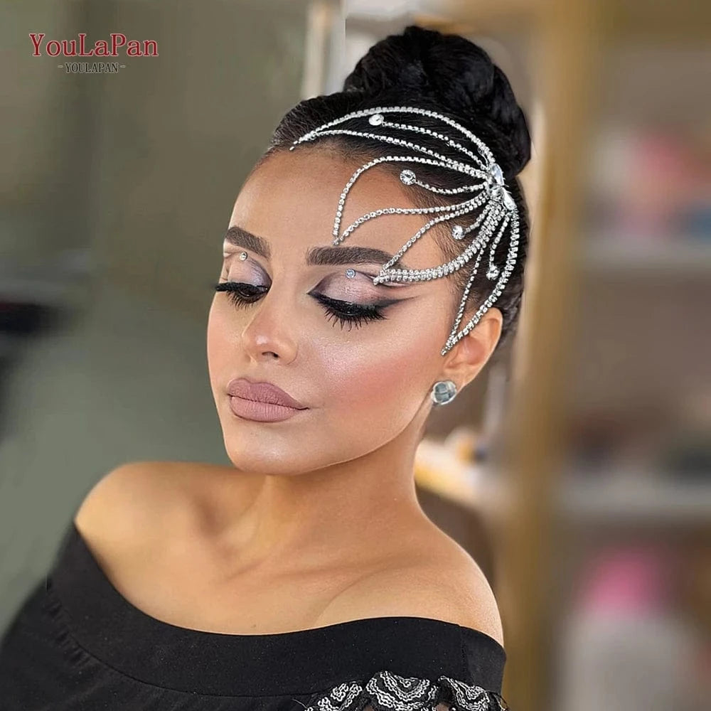 Sliver YouLaPan HP621 Fashion Girls Silver Rhinestone Hair Piece Bridal Hair Comb Girl Pearl Chain Headwear Wedding Hairpin
