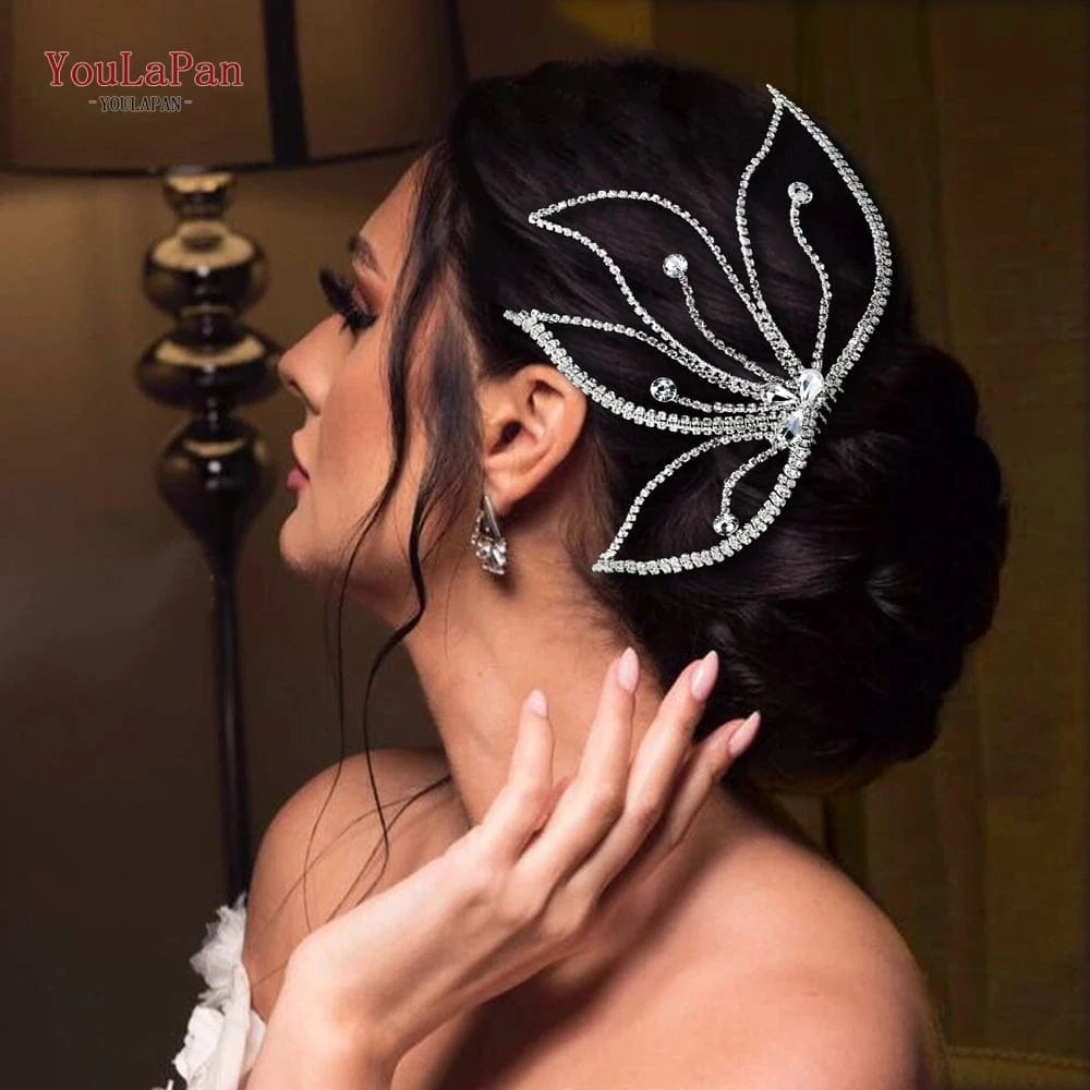 Sliver YouLaPan HP621 Fashion Girls Silver Rhinestone Hair Piece Bridal Hair Comb Girl Pearl Chain Headwear Wedding Hairpin
