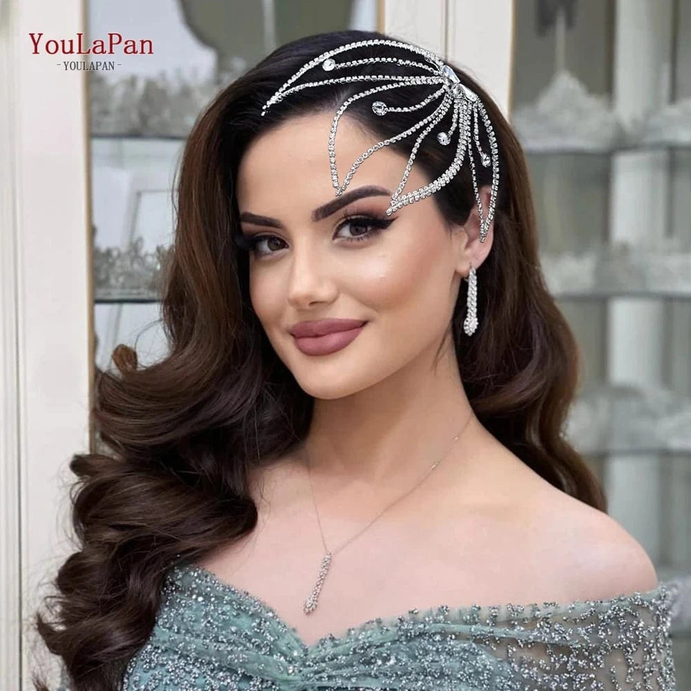 Sliver YouLaPan HP621 Fashion Girls Silver Rhinestone Hair Piece Bridal Hair Comb Girl Pearl Chain Headwear Wedding Hairpin