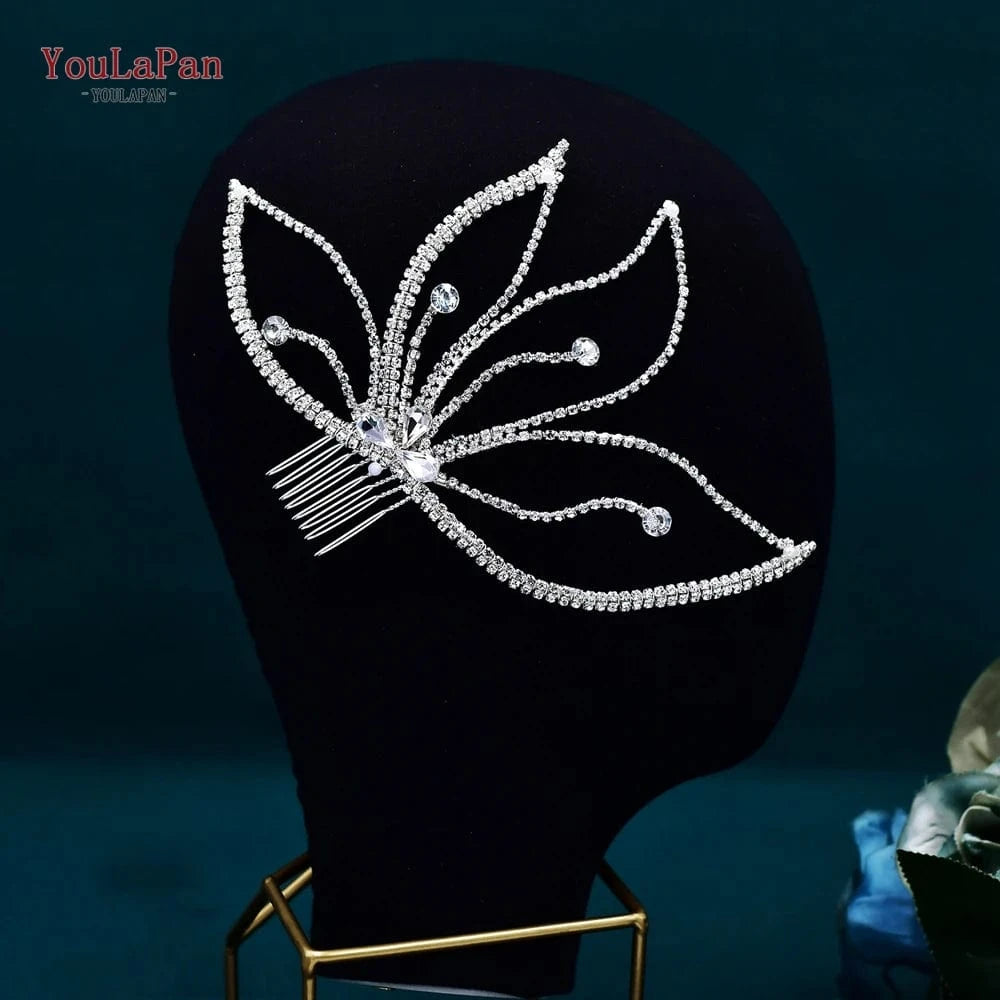 Sliver YouLaPan HP621 Fashion Girls Silver Rhinestone Hair Piece Bridal Hair Comb Girl Pearl Chain Headwear Wedding Hairpin