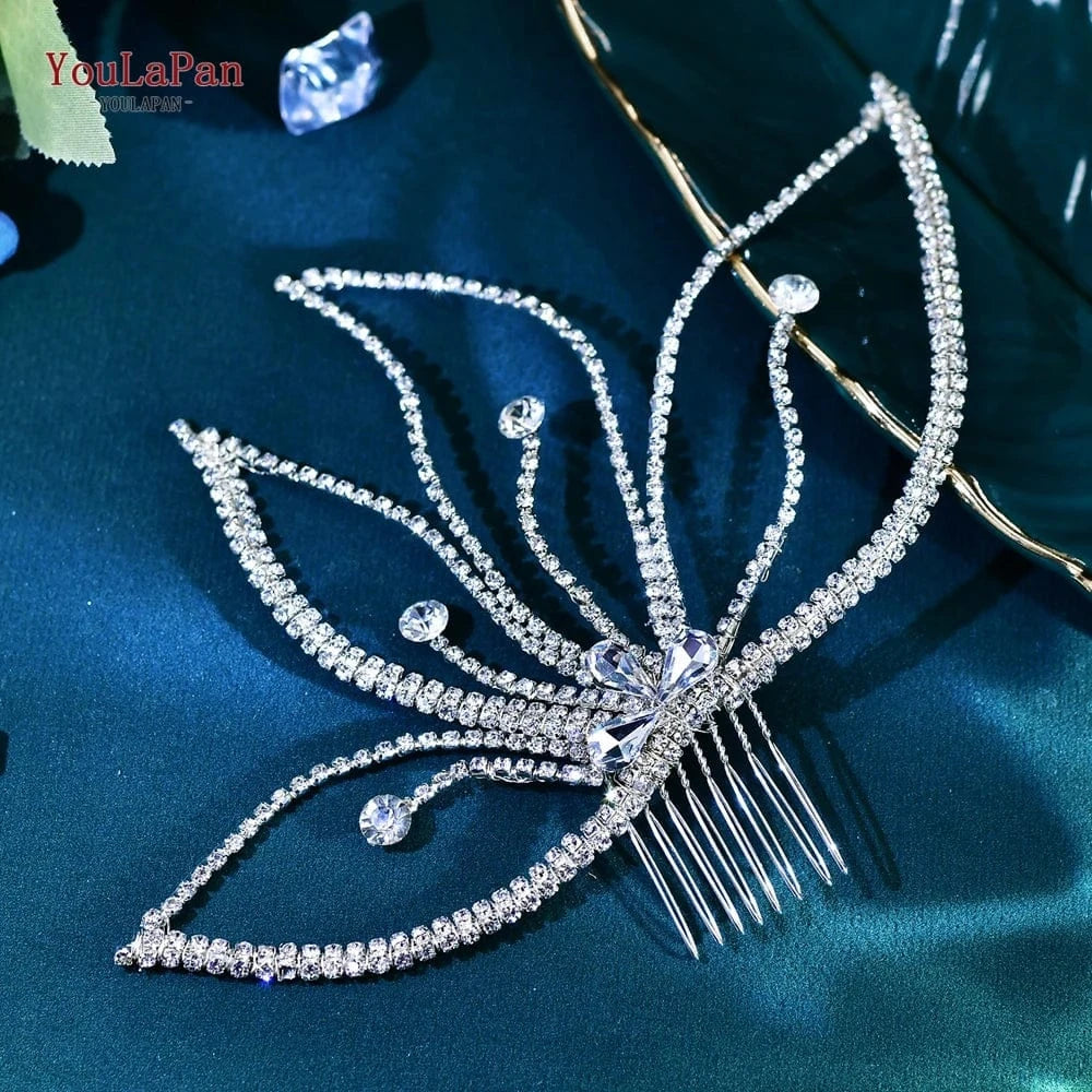Sliver YouLaPan HP621 Fashion Girls Silver Rhinestone Hair Piece Bridal Hair Comb Girl Pearl Chain Headwear Wedding Hairpin