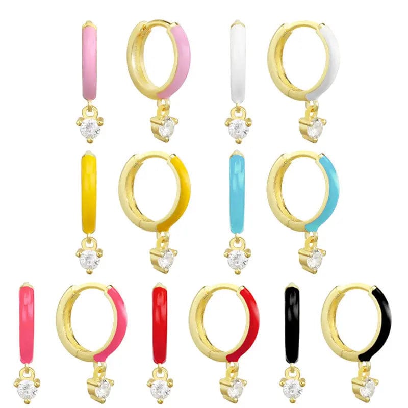 Slovehoony 18k Gold Plated Cubic Zirconia Candy Color Huggie Earings 925 Sterling Silver Unique Simple Woman Dangle Earrings