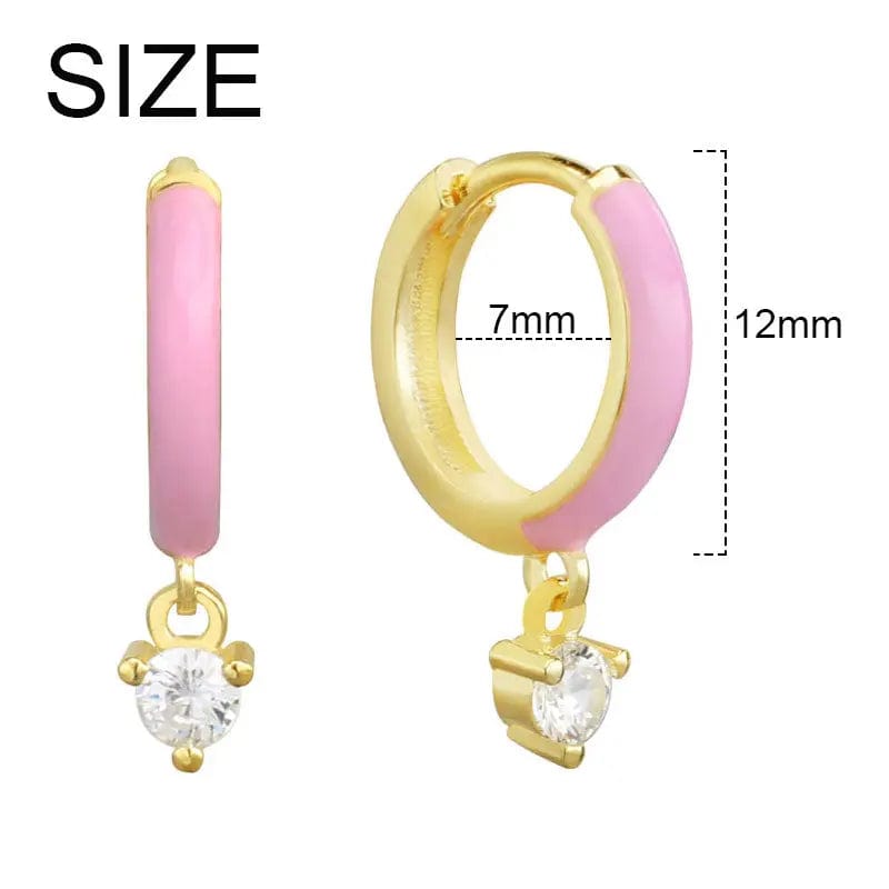 Slovehoony 18k Gold Plated Cubic Zirconia Candy Color Huggie Earings 925 Sterling Silver Unique Simple Woman Dangle Earrings