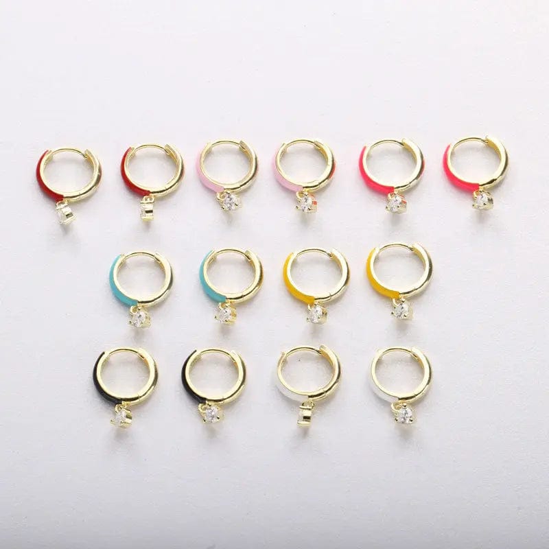 Slovehoony 18k Gold Plated Cubic Zirconia Candy Color Huggie Earings 925 Sterling Silver Unique Simple Woman Dangle Earrings