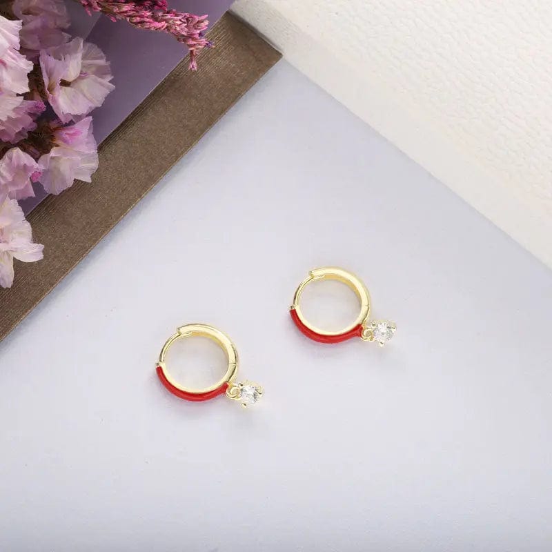 Slovehoony 18k Gold Plated Cubic Zirconia Candy Color Huggie Earings 925 Sterling Silver Unique Simple Woman Dangle Earrings