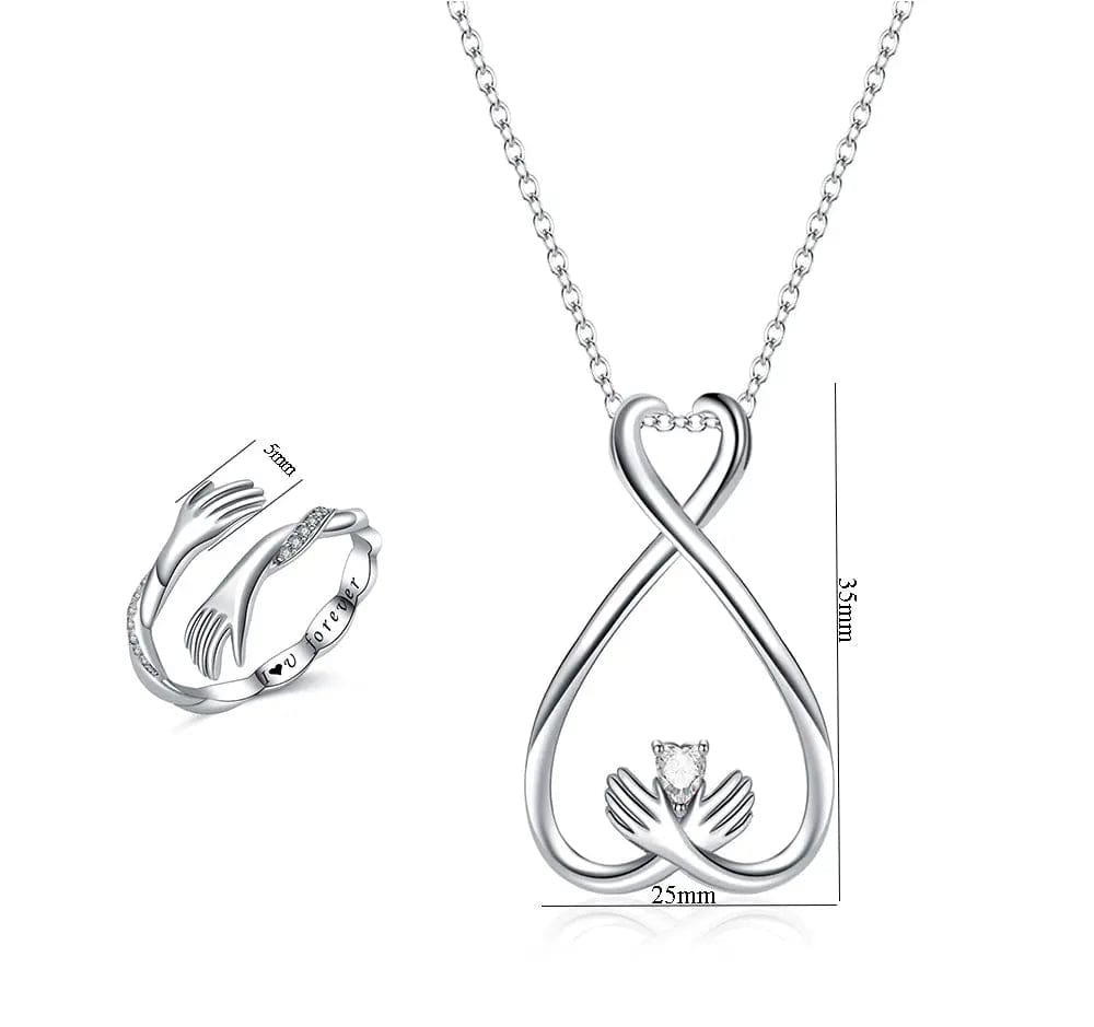 SloveHoony 925 Sterling Birthstone Necklace Hug Jewelry Ring Holder Pendant Necklace Set