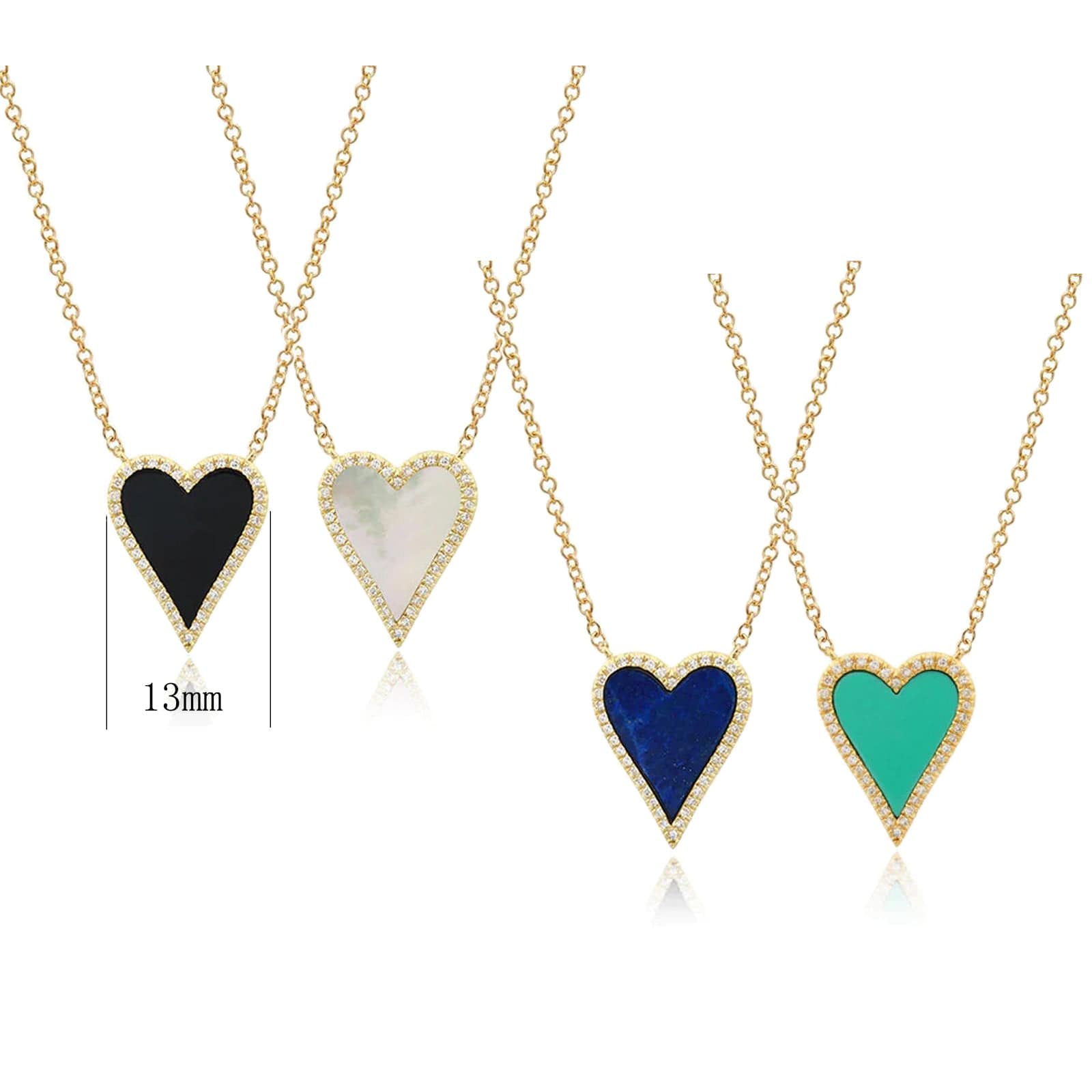 Slovehoony 925 Sterling Silver 18k Gold Plated Zirconia Stone Pave Enamel Pink Heart Pendant Necklace