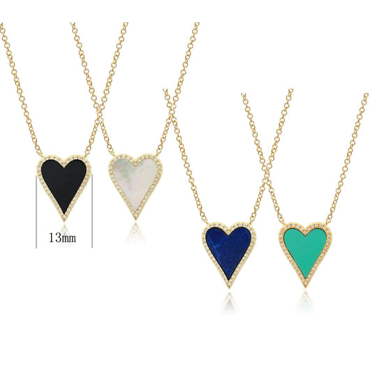 Slovehoony 925 Sterling Silver 18k Gold Plated Zirconia Stone Pave Enamel Pink Heart Pendant Necklace