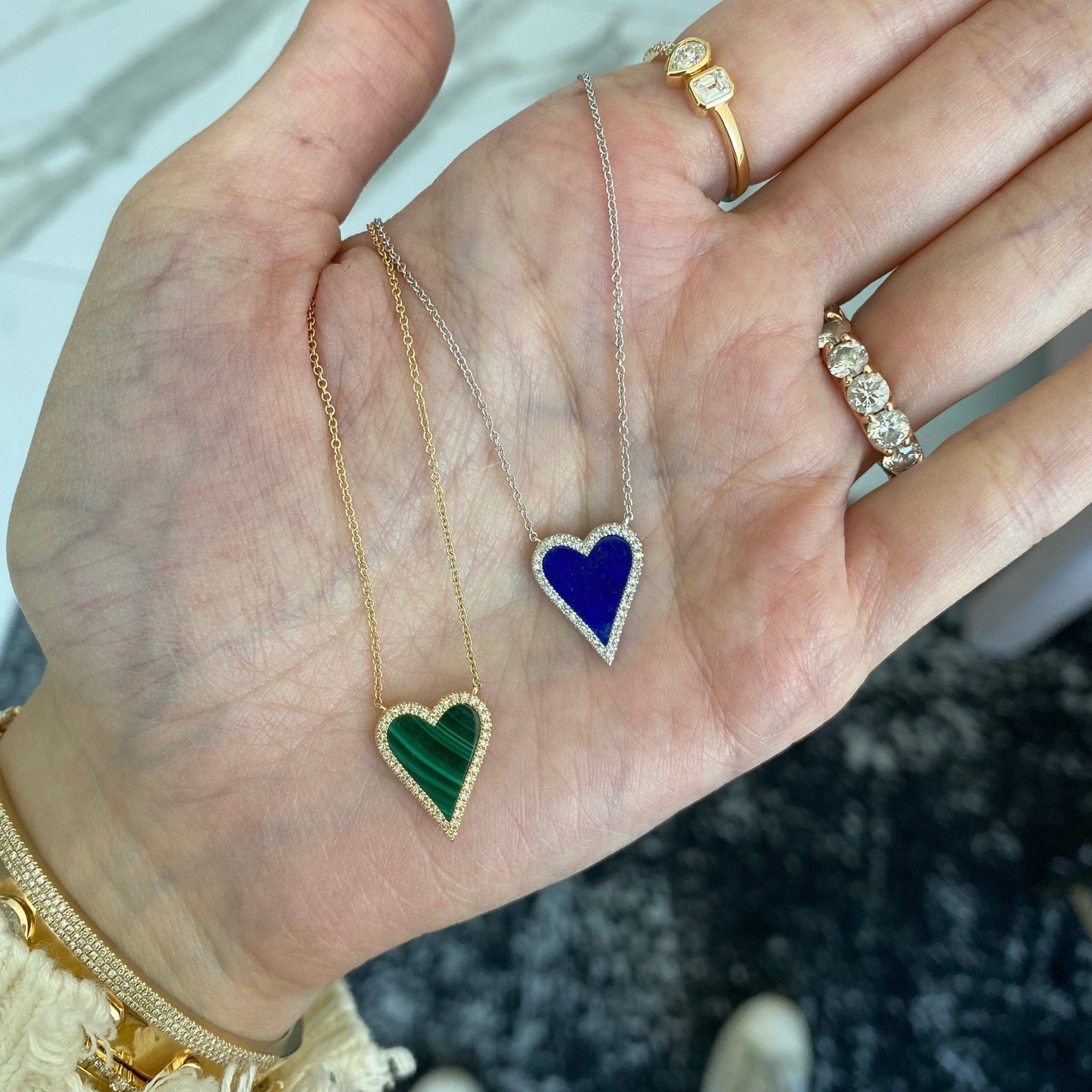 Slovehoony 925 Sterling Silver 18k Gold Plated Zirconia Stone Pave Enamel Pink Heart Pendant Necklace