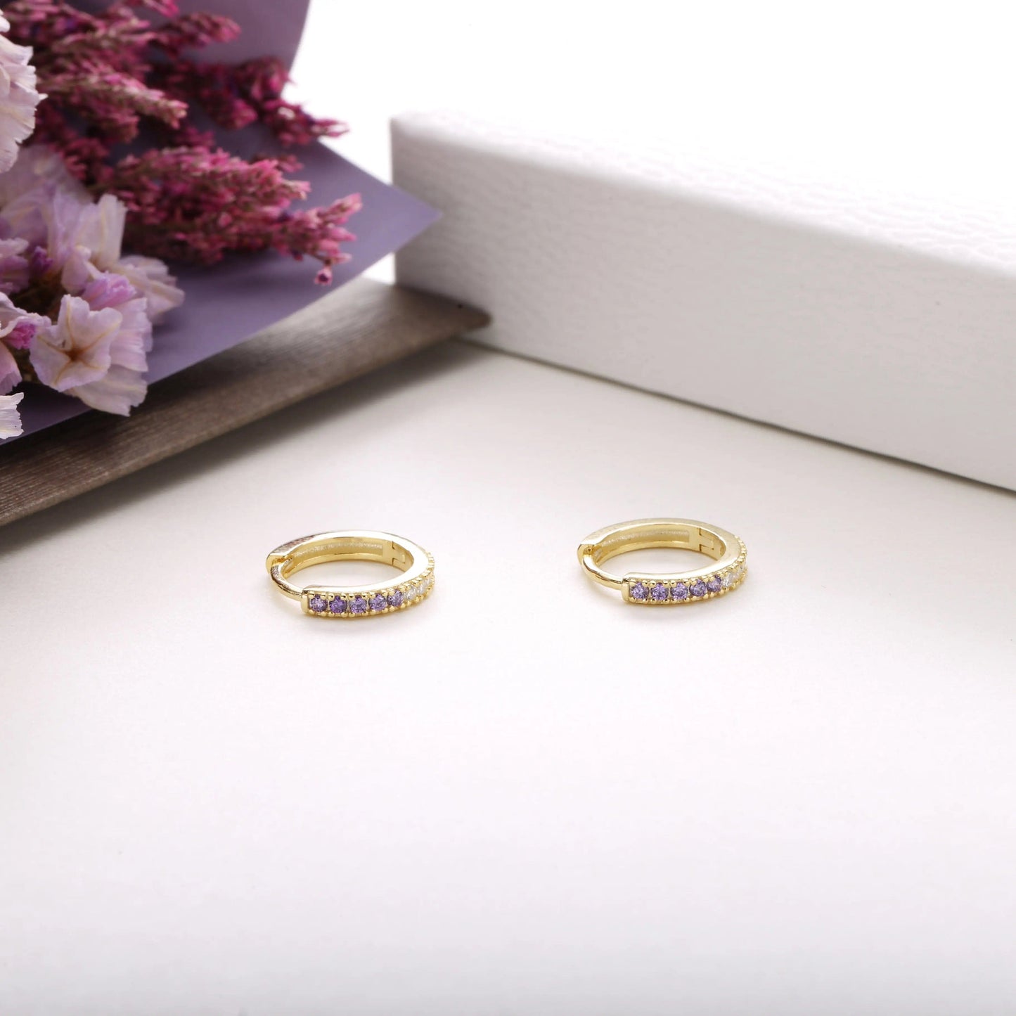 Slovehoony Fashion Half Half Colorful Stone White CZ 925 Silver 18k Gold Plated Women Brinco Huggies Hoop Earrings