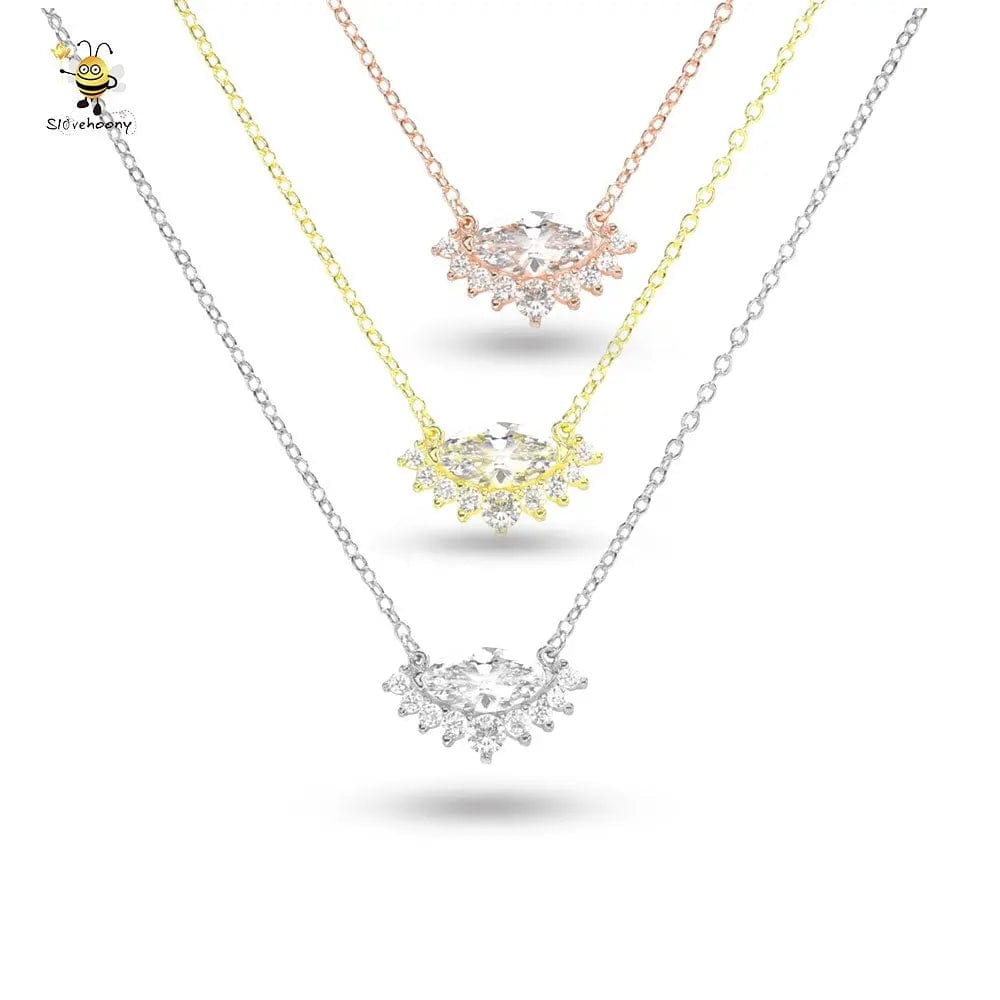 Slovehoony Luxury Crystal Eye Pendant Necklace 925 Sterling Silver CZ Necklace Like Shining Diamond For Women Fine Jewelry Gift