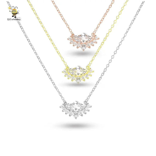 Slovehoony Luxury Crystal Eye Pendant Necklace 925 Sterling Silver CZ Necklace Like Shining Diamond For Women Fine Jewelry Gift