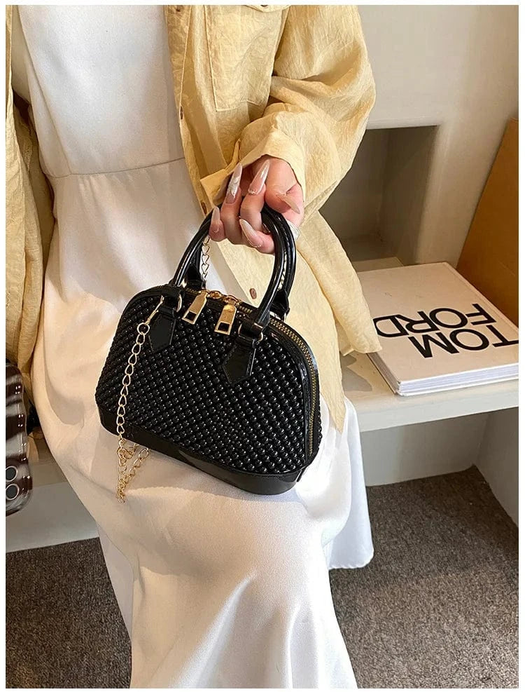 Small PVC Waterproof Black White Jelly Handbag Fashion Shell Shoulder Bag Beading Pattern Crossbody Bags Summer Beach Totes