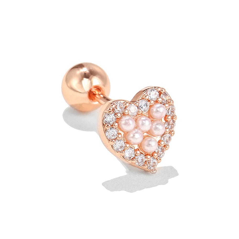 Small rose gold Opal Cz Heart Cartilage Earring for Women Luxury Crystal Stainless Steel Helix Lobe Screw Back Stud Ear Piercing Jewelry