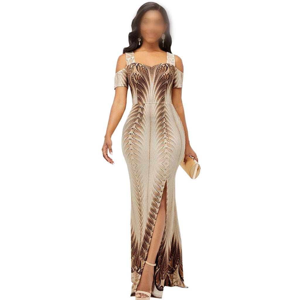 Smr11451 Latest Design Sexy Fashion Digital Print Dress Off Shoulder Long Dresses Women Party Dress For Girl