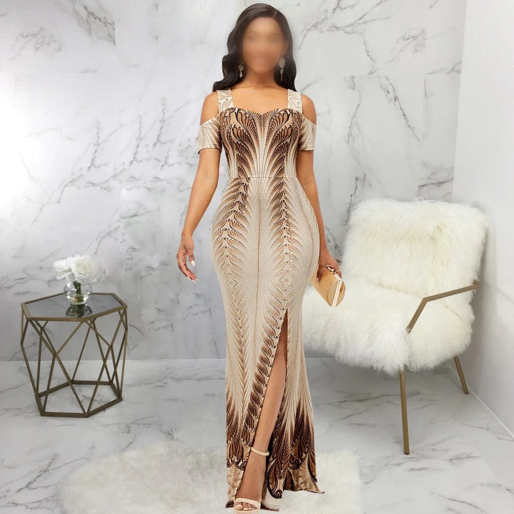 Smr11451 Latest Design Sexy Fashion Digital Print Dress Off Shoulder Long Dresses Women Party Dress For Girl