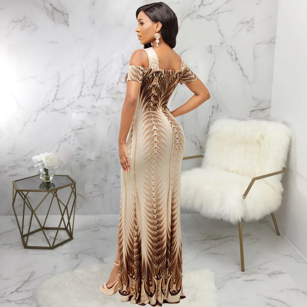 Smr11451 Latest Design Sexy Fashion Digital Print Dress Off Shoulder Long Dresses Women Party Dress For Girl